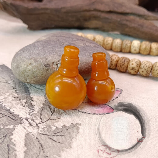 Yumeihe Natural Raw Mineral Beeswax Round Beads Buddha Head Three-way Diamond Star and Moon Bodhi 108 Bracelet Accessories Old Beeswax Paired Hole Diameter 26mm Single Bead