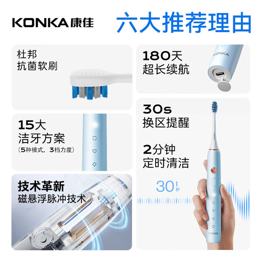 KONKA electric toothbrush adult model household magnetic levitation sonic electric soft bristle toothbrush rechargeable couple electric toothbrush pearl white 2 DuPont antibacterial soft brush heads