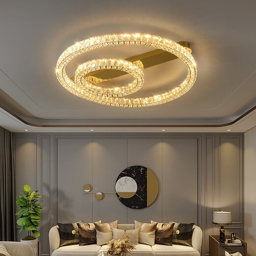 
He Jiangong bedroom lamp living room ceiling lamp crystal light luxury simple modern led Nordic internet celebrity creative restaurant room lamp 1W 6622 stainless steel crystal 40CM unlimited dimming