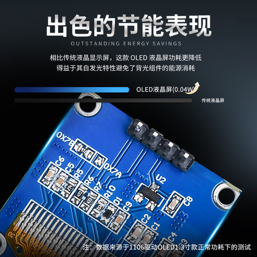 Dengshitang 0.96-inch OLED LCD screen 0.91 1.3-inch 4/7-pin display module SSD1306/1315 driver IIC/SPI white 0.96-inch 1306 driver 4-pin GND soldered pin header