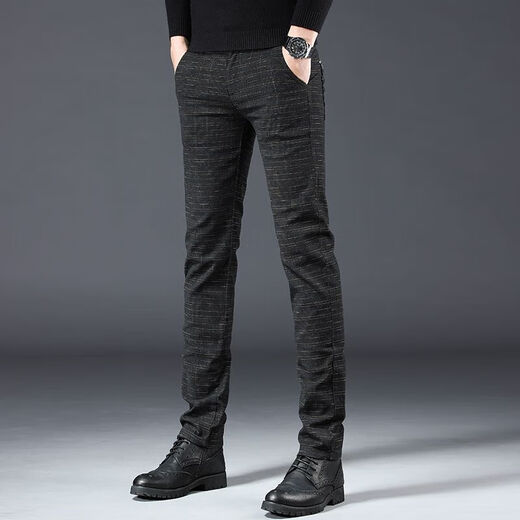 New men's cotton and linen casual pants, grinding elastic small straight-leg trend versatile slim business pants for men, four seasons WL 688 gray 34