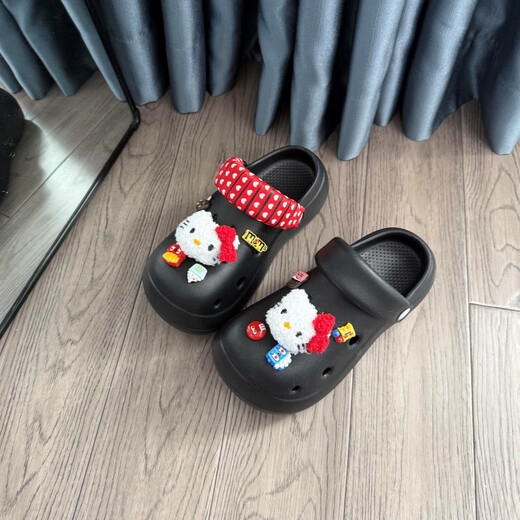 Hellokitty Croc Shoes Women's 2025 New Outerwear Sandals and Slippers Baotou EVA Shoes Non-Slip Seaside Beige - including kt shoe flowers Upgraded * non-slip soles 38-39