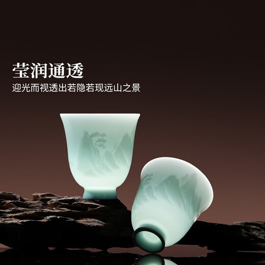 Jingdezhen Ceramic Yingqing Tea Set Household Relief Kung Fu Tea Cover Bowl Chinese Color Fairy Cup Complete Set of High-end Gifts High-end Hot Sale Yuanshan Tea Set-Yingqing 6 Heads