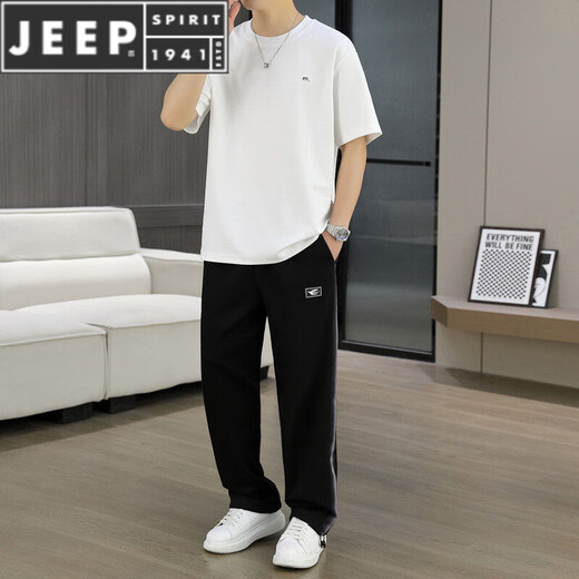 JEEP SPIRIT短袖套装男夏季冰丝t恤男装潮流痞帅一套搭配 829黑色 高品质 M 80-100斤