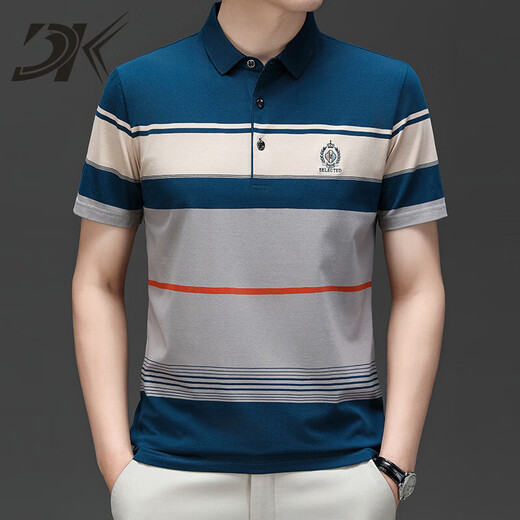 Футболка с короткими рукавами DK Men's Men's Slysed для мужской летние вышитые полосы повседневные простые молодые и универсальную рубашку поло в поло
