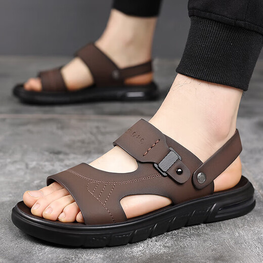 
[Direct sale in the factory] Sandals Men's Summer New Genuine Leather Beach Shoes Men's Middle-aged and Elderly Dual-Soled Sandals Brown 41