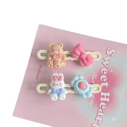 Internet celebrity cartoon bear cloud duckbill clip new cute sweet girl side bangs chuck headdress card for children 2 pieces of bear bow + rabbit candy