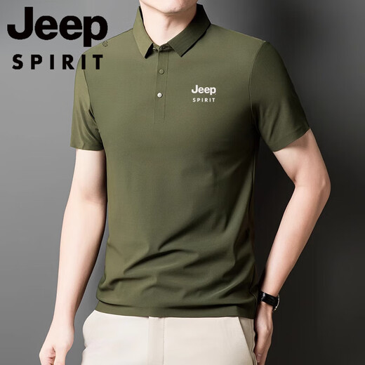 JEEP SPIRIT2025 new POLO shirt for men ice silk short-sleeved T-shirt summer lapel anti-wrinkle business casual middle-aged and elderly half-sleeved Jeep12358 ice silk POLO shirt/obsidian black 4XL [180-200Jin [Jin equals 0.5 kg]]