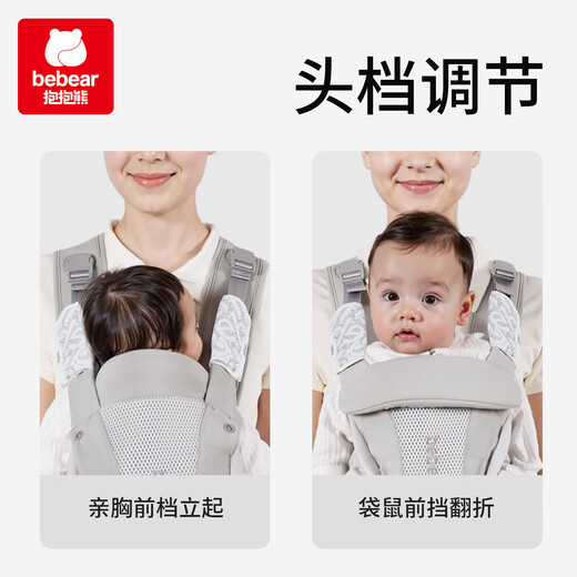 Hug Bear Baby Multifunctional Baby Back Strap Waist Stool Universal for All Seasons Lightweight Front and Back Baby Holding Artifact V29-Mist Gray