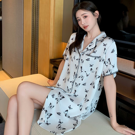 浪莎睡衣女款夏季短袖长裙冰丝薄款2025新款高级感可外穿家居服 11972 均码