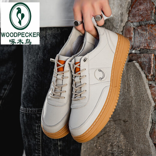 
Woodpecker four-season casual men's shoes 2025 new board shoes genuine leather thick sole breathable Dexue little white toe layer cowhide handmade shoes off white 898 38
