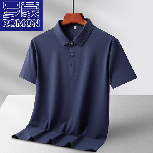 Romon (Romon) Camisa de seda de hielo ligera y transpirable para la camiseta de solapa de color sólida para hombres para la camiseta de manga corta de mediana edad y jóvenes de mediana edad de los hombres 6629 gris oscuro 3xl