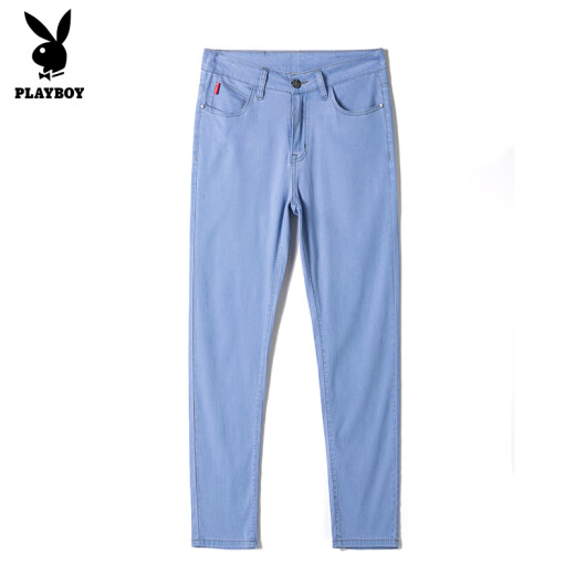 Playboy (Playboy) Jeans Mener Summer Fino Style 2025 Nuevo elástico versátil Versátil Fold Long pantalones 9767b Azul mediano [verano] Estilo delgado 28 cintura 2 pies 1 1