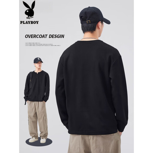 Playboy (PLAYBOY) Henry collar men's long-sleeved T-shirt autumn and winter fleece top spring and autumn sweatshirt men's inner layering shirt boys 3309 white 2XL 140-160Jin Jin equals 0.5 kg