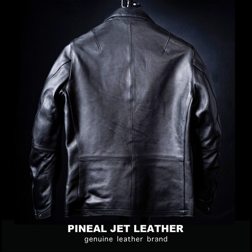 PJL2025春季新款男款商务简单翻领皮衣皮外套 黑色 M (140斤以下)