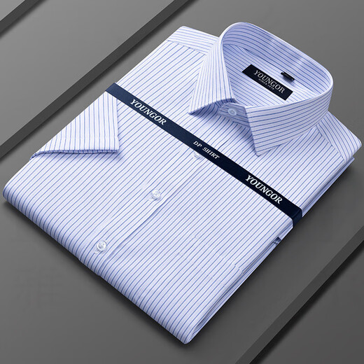 Yager flagship official store short-sleeved shirt for men business casual professional loose fashion versatile formal wear free iron solid color white DX6626 blue plaid 39