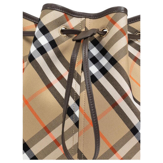博柏利（BURBERRY）经典格纹抽绳开合 棉 水桶包斜挎单肩包 女款 米色 基础装（包+防尘袋）