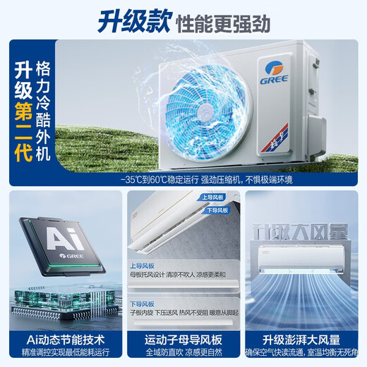 Gree 1.5 HP AI energy-saving Prince Pro new level 1 inverter bedroom hang-up Ai energy-saving and power-saving comfortable wind-free air conditioner KFR-35GW/NhLb1BAj Subsidy