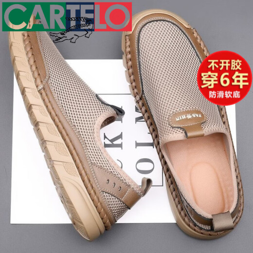 Cartelo Summer Breathable Men's Mesh Zapatos Sandalias Nuevos zapatos huecos de malla Mesh Casual al aire libre Hollow Hollow Men Ups 9196 White New Product Promotion 42