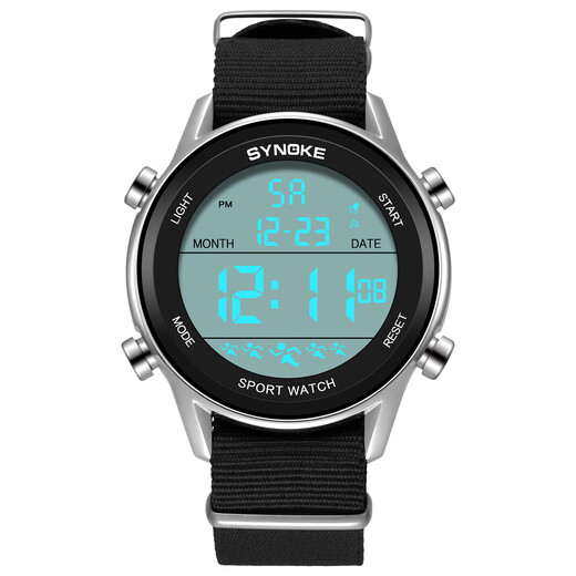 
SYNOKE Men's Sports Trendy Electronic Watch Canvas Nylon with Waterproof Outdoor Sports Climbing 9853 Black