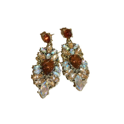 Ethnic style earrings, vacation style seaside earrings, women's light luxury high-end women's niche retro earrings, tassels, light luxury full diamond exaggerated earrings