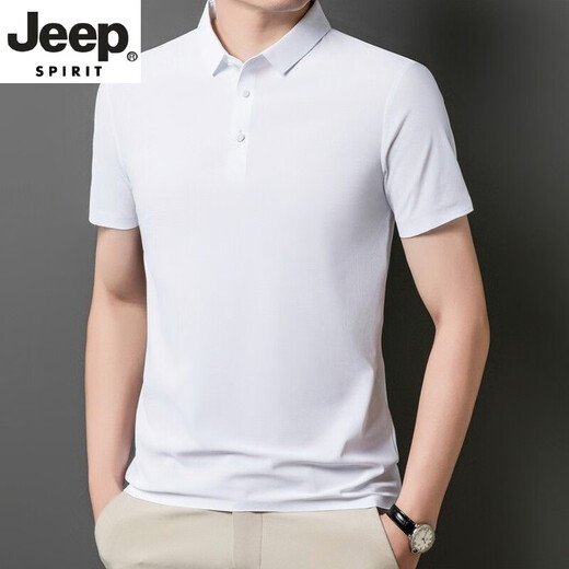 JEEP SPIRIT无痕短袖polo.衫中年爸爸翻领T恤冰丝夏季男士半袖上衣休闲商务 中灰 12358短*袖POLO衫 M 90-110斤左右