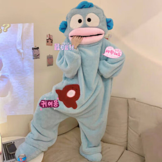 略辰搞怪情侣连体睡衣男女款秋冬季加厚珊瑚绒卡通大码睡袋毛绒家居服 单件睡袍 4840单袍 M