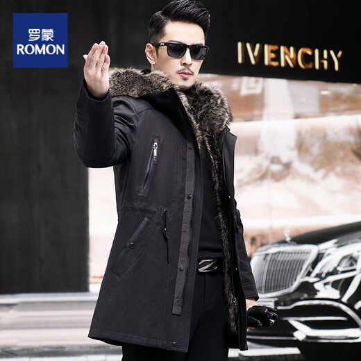 Veste de parka pour hommes Romon Mid-longueur épaissie de veste en cuir authentique hommes militaire vert xl 175