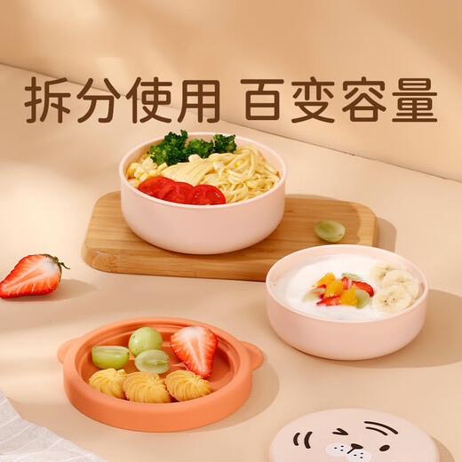 Tiger's food bowl for baby's portable lunch box for baby's rice bowl special dining plate for children's tableware set Orange tiger bowl + big suction suction cup