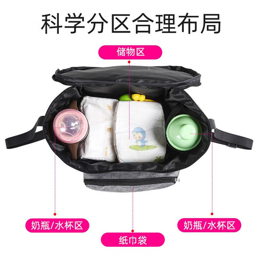 婴儿车挂包宝宝推车挂袋多用途挂钩收纳储物袋置物篮遛娃溜娃 遛娃神器挂包【灰色】