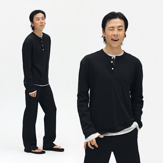 Dondup long-sleeved casual henley collar T-shirt simple white thin bottoming shirt heavy button polo top for men and women white S