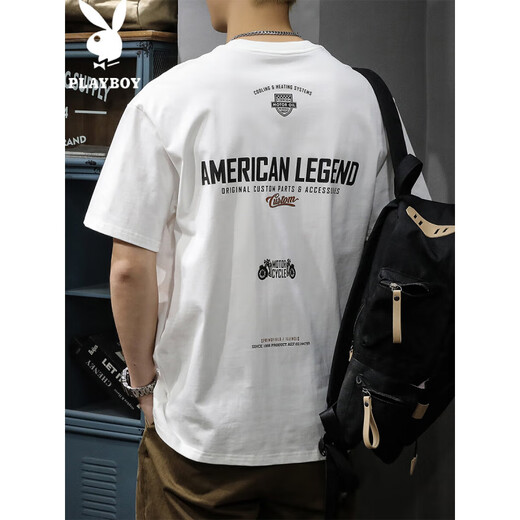 
Playboy; PLAYBOY2025 white new short-sleeved T-shirt for men loose fashion brand summer pure cotton half-sleeved American ins heavy men's T-shirt HST1518 white L weight 125-145Jin [Jin equals 0.5 kg]
