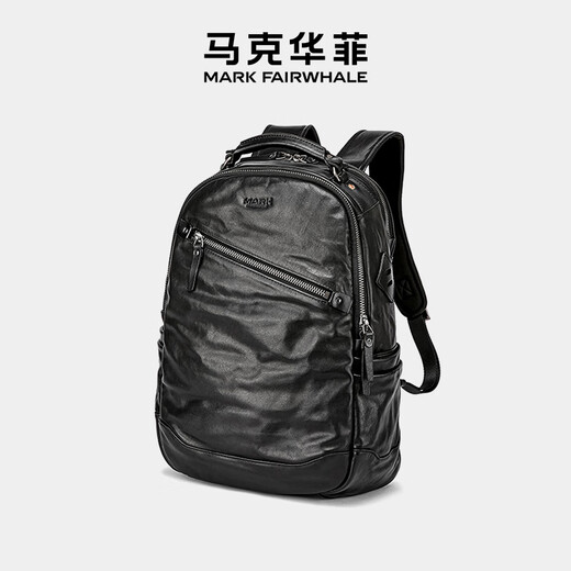 Mark Huafei Business genuine leather backpack with head layer cowhide large capacity trendy backpack deep black