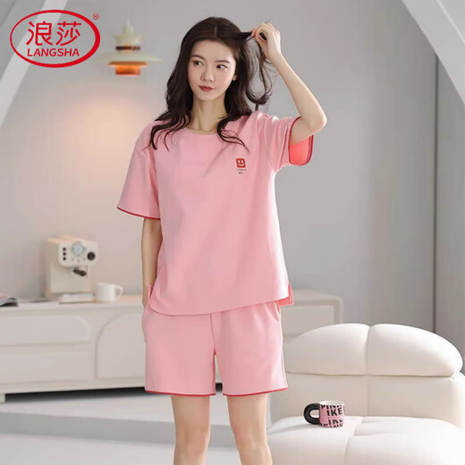 浪莎（LangSha）2025年夏季新款睡衣女纯棉短袖甜美休闲运动家居服套装 Z9859 M 【建议80-100斤穿】