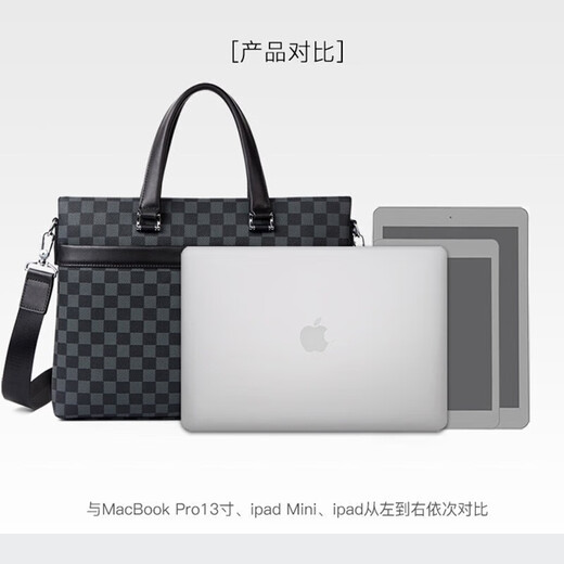 Cohnim kevin luxury men's briefcase laptop document shoulder cross-body bag as a Valentine's Day birthday gift for boyfriend C01834 plaid black shipped from the nearest warehouse large bag 14 inches