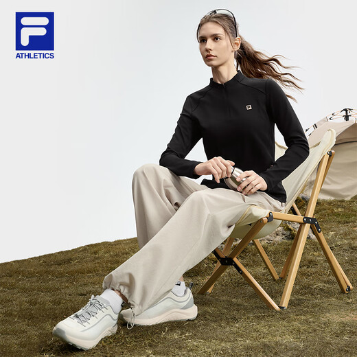 FILA official women's knitted long-sleeved top 2025 autumn fitness sports half-zip simple long T