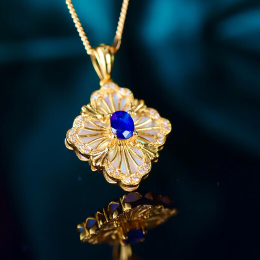 HEEKAIYI Sapphire Necklace for Women Royal Blue 18k Gold Diamond Pendant Chinese Valentine's Day Birthday Gift for Wife and Girlfriend <Lifetime Warranty>