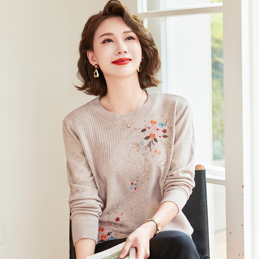 Jianhu middle-aged women's knitted sweaters fashionable long-sleeved tops middle-aged and elderly women's mother's wear spring and autumn warm bottoming shirts