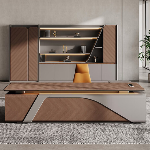 Aosenming boss desk office desk light luxury high-end president desk and chair combination office leadership manager executive desk workbench North American oak grain 2.4 meters double cabinet boss desk
