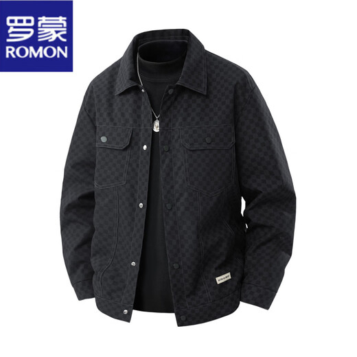 ROMON Checkerboard Men's Jacket 2025 Spring and Autumn New American Fashion Brand Loose Casual Lapel Jacket Men's Black XL