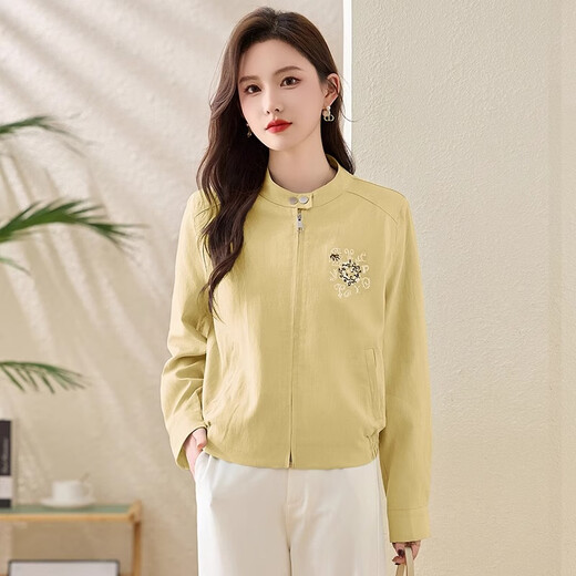 
ROMON (ROMON) jacket for women with high-end embroidered cotton linen short spring and autumn 2025 new lace spliced ​​stand-up collar jacket top baseball uniform light blue S