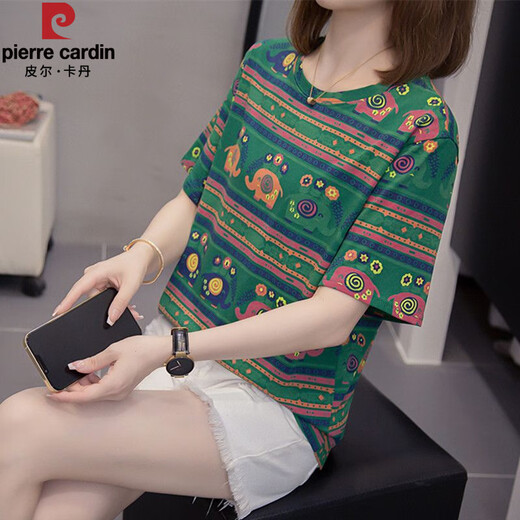
Pier Cardin 2025 summer new fat mm cotton short-sleeved T-shirt for women 200 Jin [Jin equals 0.5 kg] loose belly slimming and versatile top for women 9901 gray M 80-95 Jin [Jin equals 0.5 kg]
