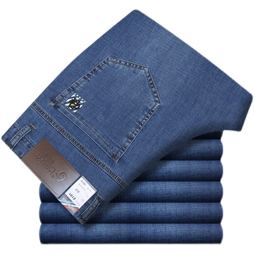 Baiston-Jeans-Herren Frühling und Sommer dünne Männer mittleren Alters mit elastischen losen losen hohen Taillen-Langhose BSD-9274 Dunkelblau 30 2 Fuß 3 Taillenumfang
