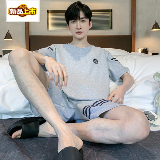 初径夏季棉男士短袖短裤睡衣夏天宽松薄款两件青少年卡通家居服 H9928（短袖短裤） L （建议100-120斤）