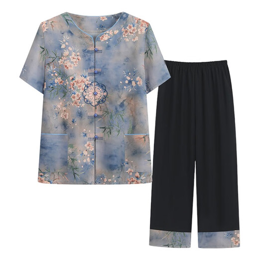 Traje de abuela Tangbaoyun Traje de manga corta de verano Media y ancianos Camisa de dos piezas Set de dos piezas Pantalones de ropa para mujeres de verano ancianos 6626 Set XL de dos piezas Verdes sugiere 85-100Jin [Jin equivale a 0.5 kg]