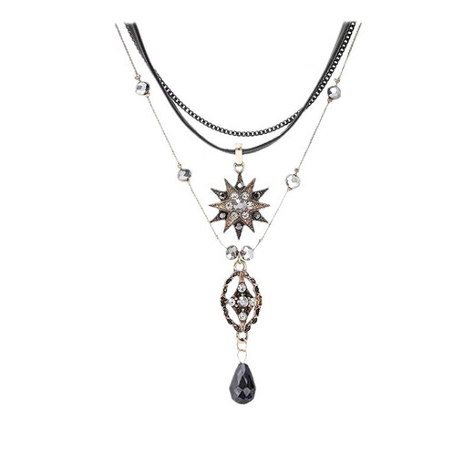 Beautifully made retro Baroque Gothic crystal multi-layered leather necklace choker temperament goddess exotic stacked clavicle necklace multi-layered Baroque necklace 1 piece