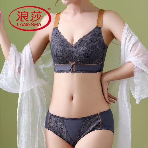 浪莎（LangSha）大码薄款乳胶内衣大胸显小提胸女聚拢无钢圈文胸调整型套装 【大红套装】 75B 34
