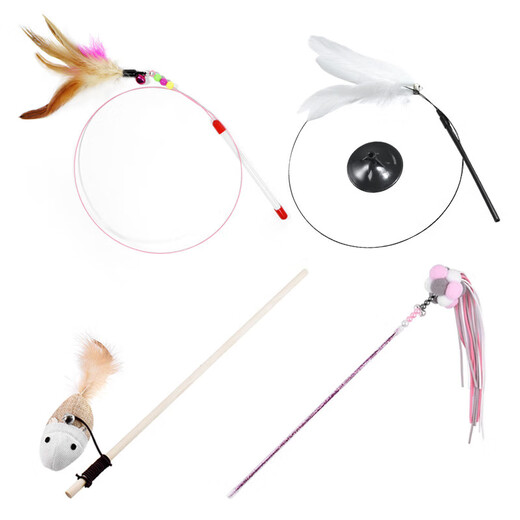 Cat Funny Stick A1P50-Cat to relieve boredom and self-pleasure, long pole bell, feather kitten bite-resistant cat funny toy supplies, steel wire colorful beads cat funny stick 1 piece