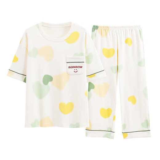 Hongdou (Hodo) Neue Pyjama für Frauen in Sommerkurzärmel-Hosen Süßes können außerhalb der Studenten getragen werden, können außerhalb des Anzugs X9885 gelber Grid_Short Suit M Empfohlen 80-100jin [Jin gleich 0,5 kg]