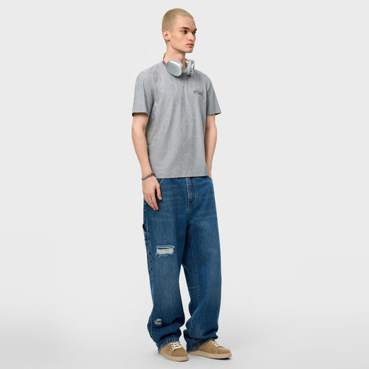 VJC [Gleicher Stil für die Theke] 2025 Frühlings- und Sommer -Herren -Modekontrast Polo -Hemd Trendy Pendler B25BA1048 Graues Blumen M /48
